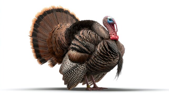 Wild turkey against white background