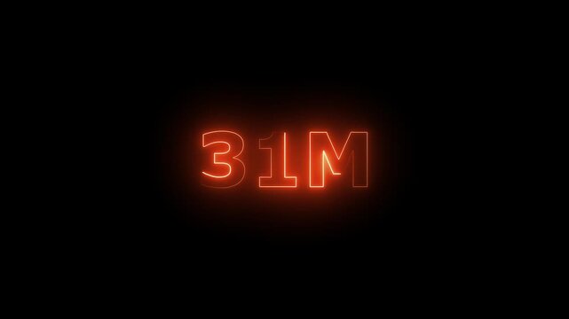  Neon 31M Animated Text.Glowing Neon 31M Countdown Animation .Bright Motion Typography for Timers, Events, and Digital Media Projects

