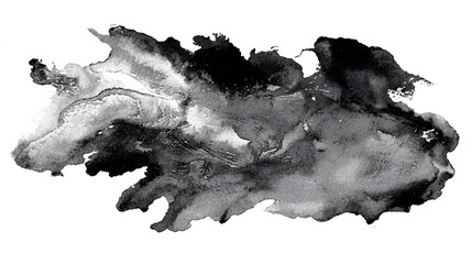 Abstract ink blob, grunge art. Black paint stroke texture in marble style. Wallpaper design. Hand drawn watercolor isolated illustration on white background Stock Illustration