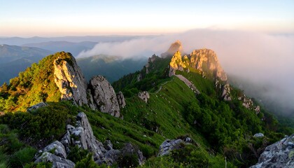 Mountain range panorama at sunrise