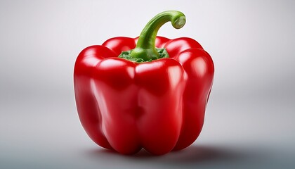 a glossy realistic rendering of a red bell pepper with a green stem isolated on a transparent background