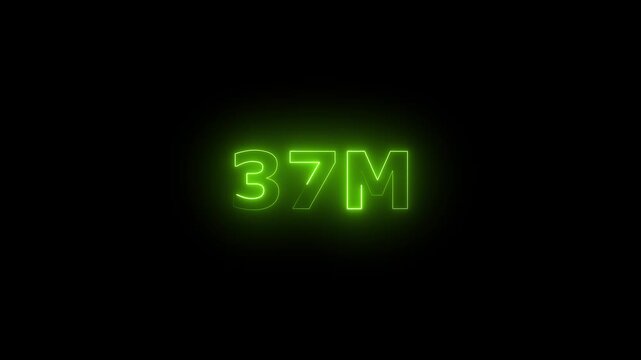  Neon 37M Animated Text.Glowing Neon 37M Countdown Animation .Bright Motion Typography for Timers, Events, and Digital Media Projects

