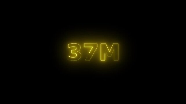  Neon 37M Animated Text.Glowing Neon 37M Countdown Animation .Bright Motion Typography for Timers, Events, and Digital Media Projects

