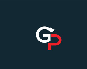 White G and Red P Intersecting Logo on Dark Blue Background letters