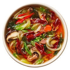 Bowl of vibrant soup, showcasing a variety of vegetables