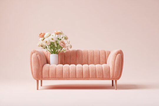 capture stylish ardeco style sofa set against soft pastel background