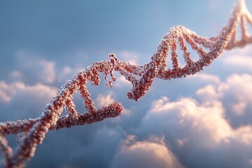 DNA strand against a cloudy sky