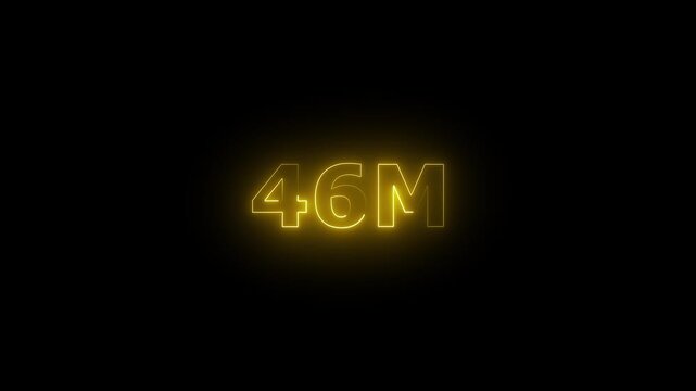  Neon 46M Animated Text.Glowing Neon 46M Countdown Animation .Bright Motion Typography for Timers, Events, and Digital Media Projects
