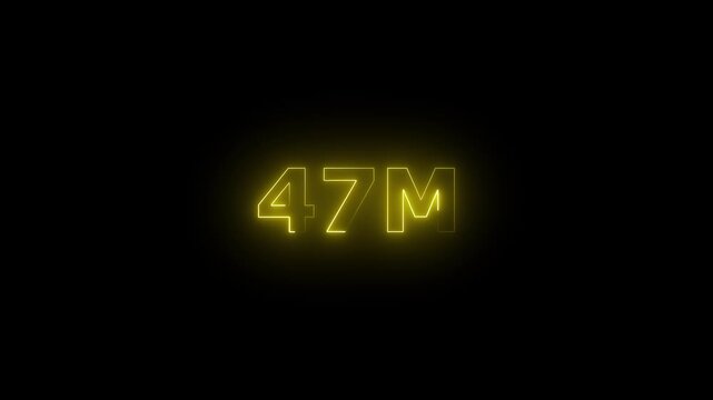 Neon 47M Animated Text.Glowing Neon 47M Countdown Animation .Bright Motion Typography for Timers, Events, and Digital Media Projects


