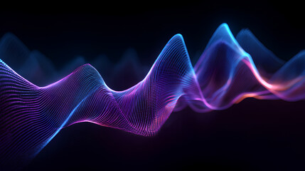 Fototapeta premium Abstract technology conсept of purple and blue neon gradient 3d lines. Glowing futuristic waves, sound waves and audio waveform. Artificial Intelligence, big data, information graphics.