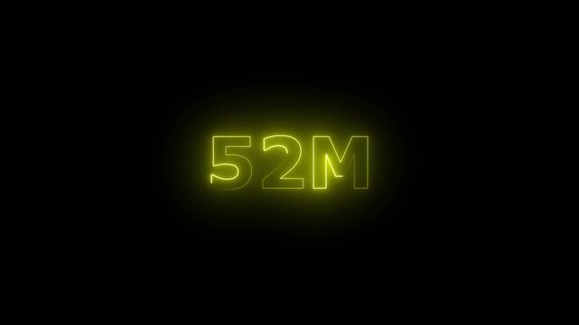 Neon 52M Animated Text.Glowing Neon 52M Countdown Animation .Bright Motion Typography for Timers, Events, and Digital Media Projects

