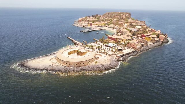 SENEGAL - 7.14.2025 - Stunning aerial view of Senegal's Goree Island, a former hub of the slave trade.
