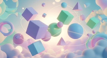 Abstract Colorful Geometric Shapes in Futuristic Digital Scene