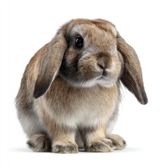 Fawn-colored lop rabbit, alert and seated