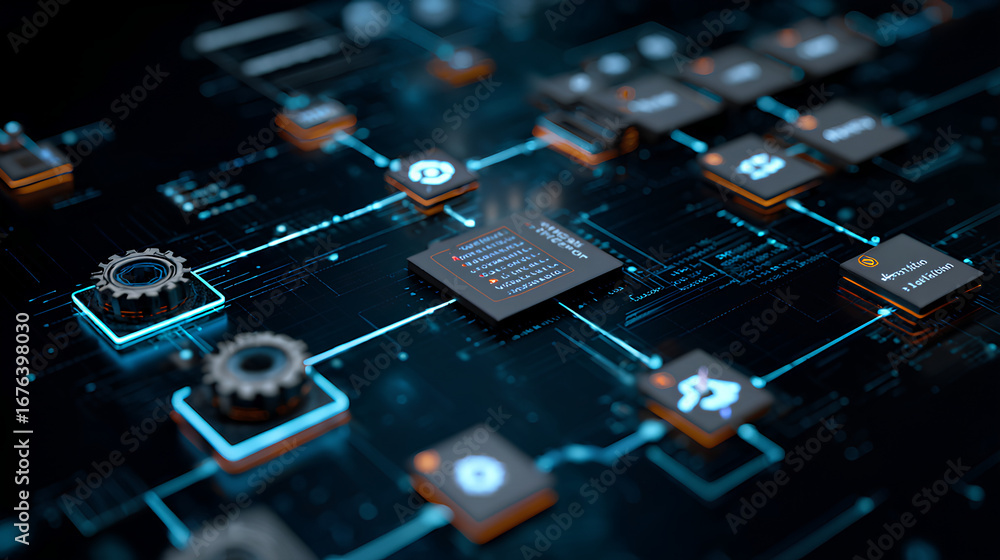 Poster ai workflow automation artificial intelligence software interface nodes triggers data tool dashboard
