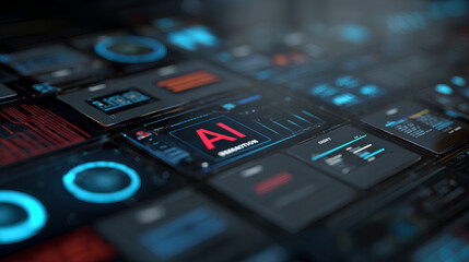 AI workflow automation artificial intelligence software interface nodes triggers data tool dashboard coding icon flow process technology 3d rendering. Stock Illustration
