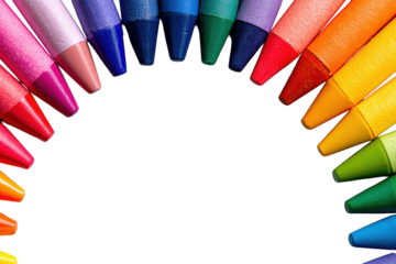 Colorful crayons in a circular arrangement against a black background