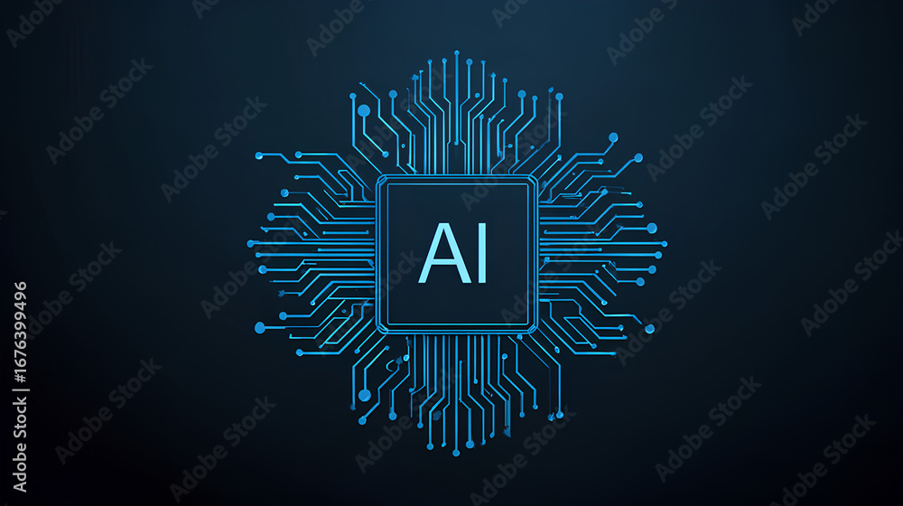 Aufkleber artificial intelligence icon, sign, logo in the circuit line style. ai processor vector icon flat de