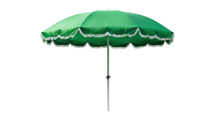 Green parasol with decorative trim