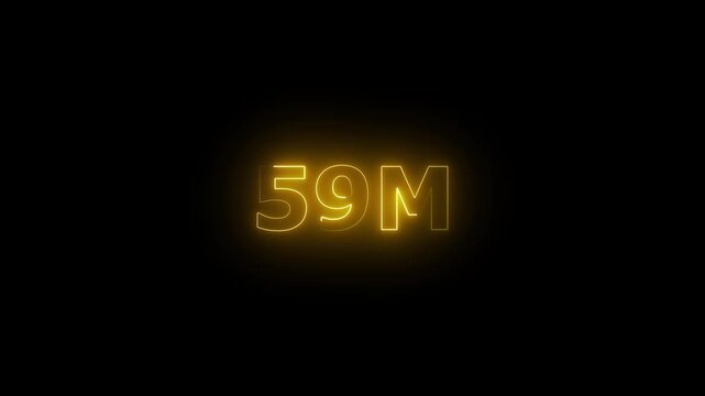 Neon 59M Animated Text.Glowing Neon 59M Countdown Animation .Bright Motion Typography for Timers, Events, and Digital Media Project