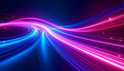 Abstract neon light trails swirling in dark space