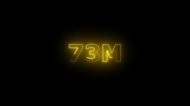 Neon 73M Animated Text.Glowing Neon 73M Countdown Animation .Bright Motion Typography for Timers, Events, and Digital Media Project