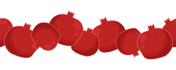 Vector seamless border with pomegranates across the center on white background, large blank spaces above and below for text. Suitable for menus, labels, packaging and autumn fruit designs © Mikhail