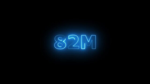 Neon 82M Animated Text.Glowing Neon 82M Countdown Animation .Bright Motion Typography for Timers, Events, and Digital Media Project