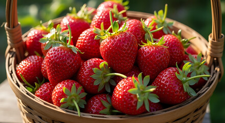 A basket filled with fresh ripe red strawberries