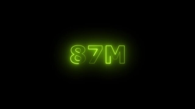 Neon 87M Animated Text.Glowing Neon 86M Countdown Animation .Bright Motion Typography for Timers, Events, and Digital Media Project