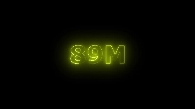 Neon 89M Animated Text.Glowing Neon 89M Countdown Animation .Bright Motion Typography for Timers, Events, and Digital Media Projects
