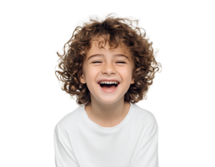 Happy kid smiling and laughing, isolated on a transparent background, PNG