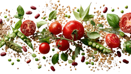 Colorful display of fresh vegetables and grains