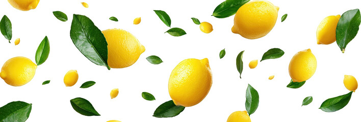 Lemons and leaves in a pattern of floating citrus