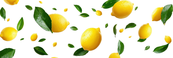 Lemons and leaves in a pattern of floating citrus