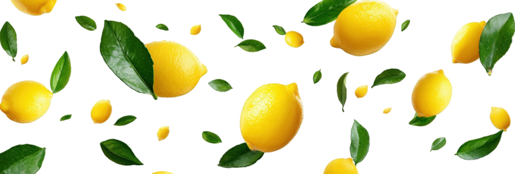 Lemons and leaves in a pattern of floating citrus - Powered by Adobe