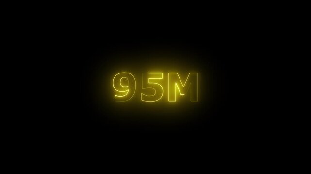Neon 95M Animated Text.Glowing Neon 95M Countdown Animation .Bright Motion Typography for Timers, Events, and Digital Media Projects