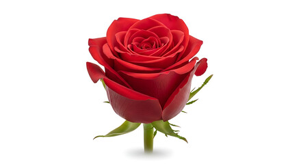 Fototapeta premium A single red rose with green stem on white background