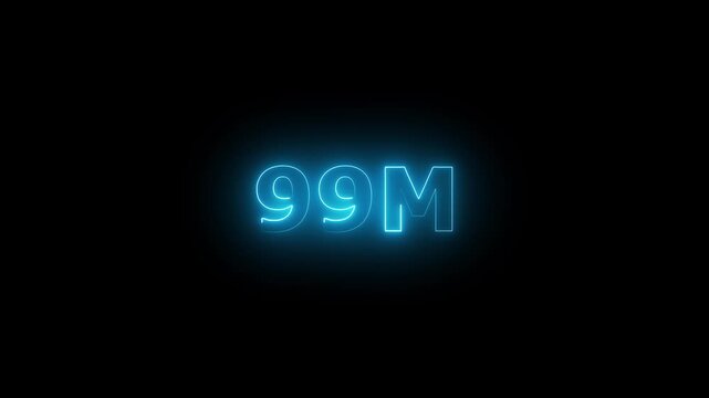 Neon 99M Animated Text.Glowing Neon 99M Countdown Animation .Bright Motion Typography for Timers, Events, and Digital Media Projects