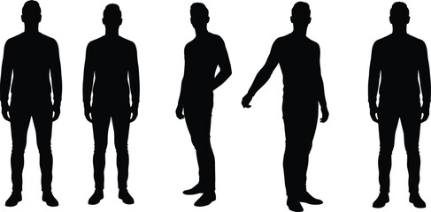 Silhouettes of a Man in Various Poses, Standing, Walking, Gesturing, Casual, Body Language, Human Figure, Movement Illustration