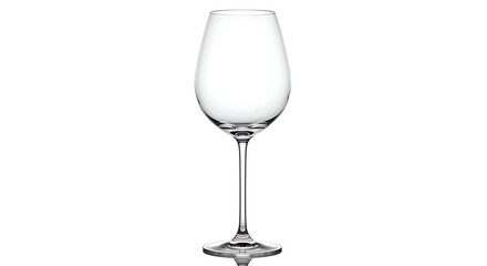 Elegant transparent wine glass with a long slender stem and a wide rounded bowl.