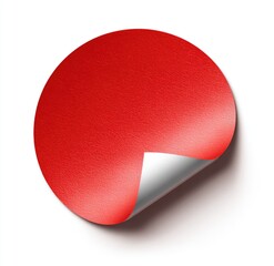 Red circle sticker with a curled corner