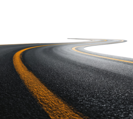 Winding asphalt road disappearing into darkness