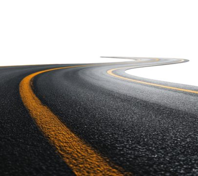 Winding asphalt road disappearing into darkness