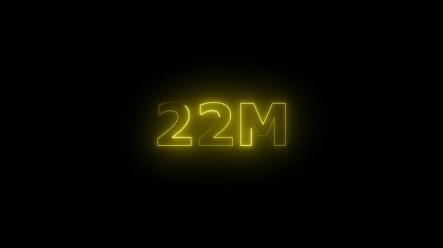 Neon 22M Animated Text.Glowing Neon 22M Countdown Animation .Bright Motion Typography for Timers, Events, and Digital Media Projects