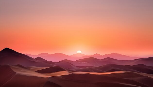 a stylized sunset over a desert landscape featuring muted orange and pink hues low poly mountains and subtle textures