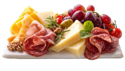 Assorted cheeses and cured meats on a platter