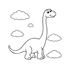 Tall Brachiosaurus Dinosaur Coloring Page. Epic Low-Angle View of a Cute Cartoon Dino