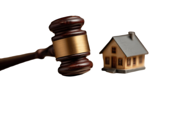 Judge's gavel and miniature house