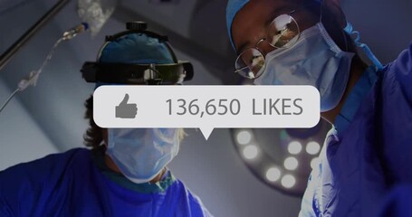 On surgery start surgeons operating under lamp, like-count bubble updating engagement rate - Powered by Adobe